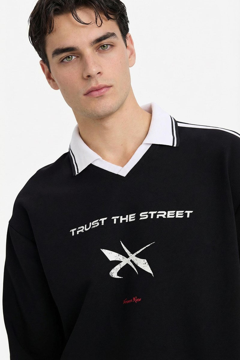 DeFacto Black Man Breathable Boxy Fit Printed Sweatshirt Casual - Image 3
